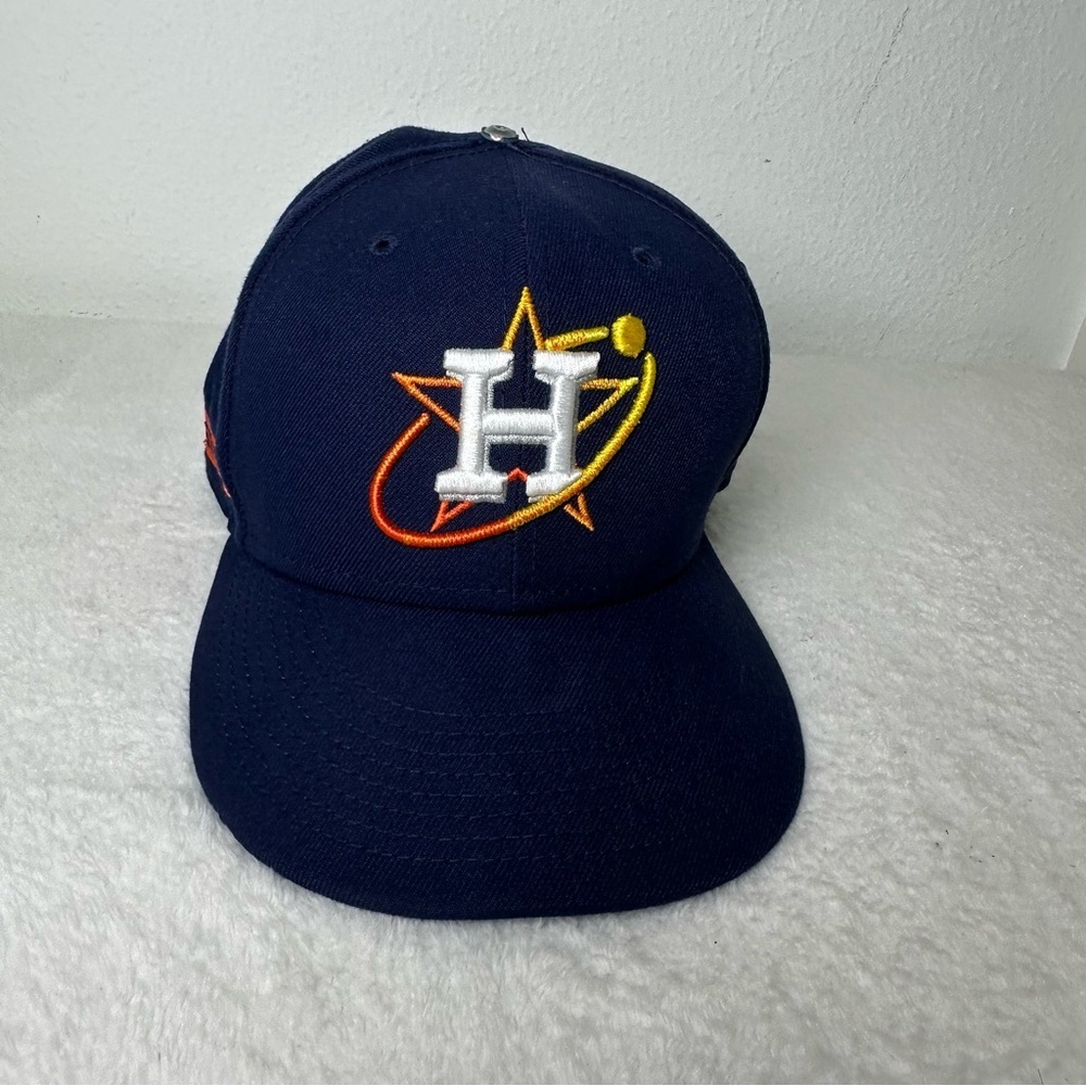 New Era Navy Blue Hat with White and Orange Logo Fitted 7.5 - Picture 2 of 12